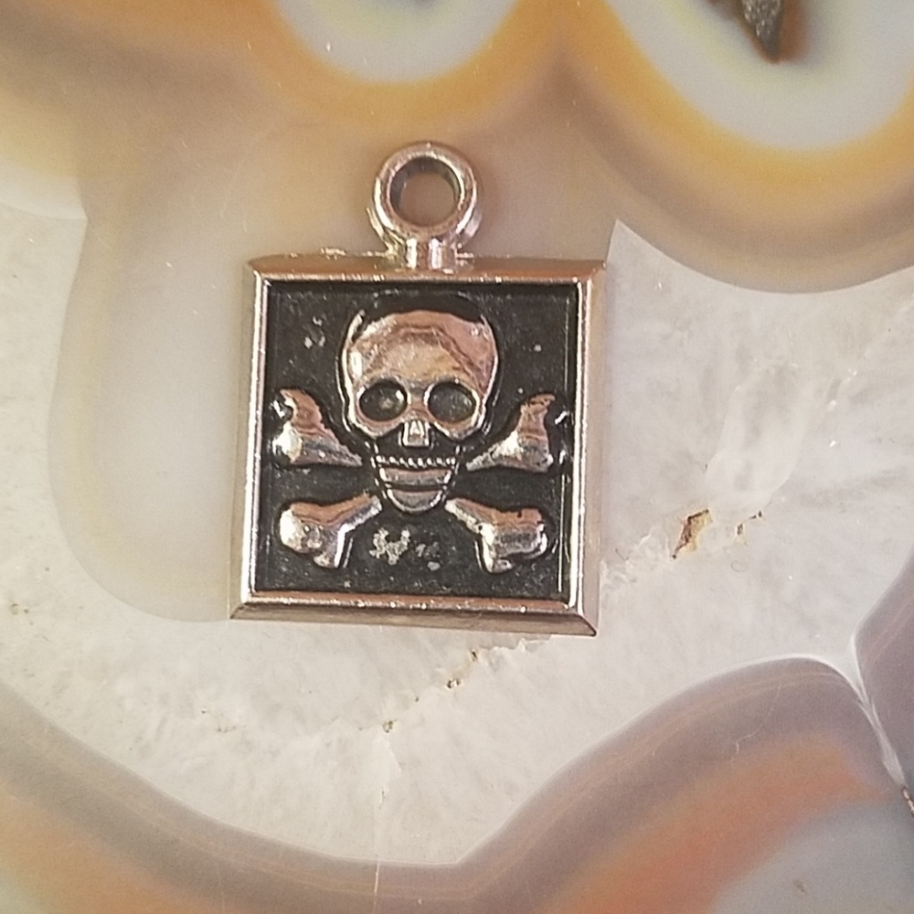 Distressed Skull silver & black pendant GUC